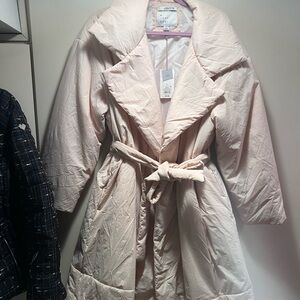 Elegant Cream Belted Coat A new day L NEW